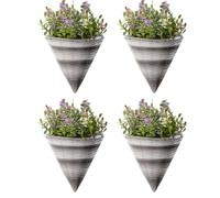 Garden Mile Lot de 4 paniers de fleurs à suspendre de 35,6 cm en forme de cône effet rotin avec chaîne de suspension - Panier en osier pré-doublé pour une plantation facile
