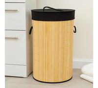 Garden Mile Panier à linge en bambou de 60 l avec couvercle - Grand panier à linge durable avec doublure amovible - Panier à linge rond pliable en bois - Paniers à linge en bambou essentiels pour la