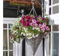 Garden Mile Panier de fleurs à suspendre effet rotin avec chaîne de suspension - Panier de fleurs rond en osier pré-doublé pour une plantation facile (cône pin de 35,6 cm, 2)