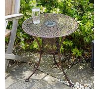 Garden Mile Table de patio à énergie solaire - Table d'appoint de jardin ronde de 60 cm de haut avec découpe de style marocain, lumière LED extérieure, cadre en métal, table de patio portable pour