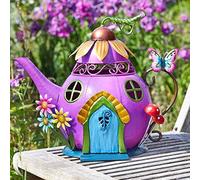 Garden Mile Théière de jardin - Décorations d'extérieur pour patio, parterres de fleurs, cour - Maisons de fées peintes à la main pour le jardin - Ornements d'intérieur et d'extérieur pour la maison