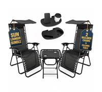 Garden Mile Zero Gravity Lot de 2 Chaise Pliante Longues avec auvent et Porte-gobelet - Portables pour extérieur et intérieur - Meubles de Jardin pliants en textilène - Noir