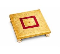 Garden Of Arts Lot de 2 supports décoratifs Pooja Chowki avec motif croix gammée, multicolore, 15 x 15 cm, avec pieds nacrés pour mandir