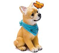 Garden Ornaments, Cute Puppy with Welcome Sign, Hand-Carved Realistic Country Dog, Resin Sculpture for Living Room, Courtyard Decorations, Housewarming Gifts,Teddy Gift(Garden Dog)