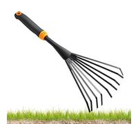 Garden Rake Tool, Heavy Duty Hand Rake, Metal Tine Yard, Ergonomic Grip Sturdy Build for Soil Work Use 9 Tines Leaf Grass Thatch Mulch Gravel Flower Bed Courtyard Greenhouse Gardening