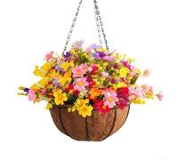 Garden Ready Panier suspendu en rotin avec fleurs artificielles réalistes (D)