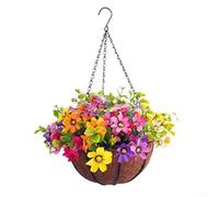 Garden Ready Panier suspendu en rotin avec fleurs artificielles réalistes (E)