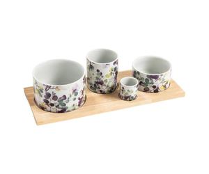 GARDEN Set apéritif 4 coupelles en porcelaine sur plateau en bois TABLE PASSION