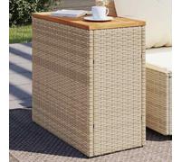 Garden Side Table with Wooden Top Beige 58x27.5x55cm - Outdoor Coffee Table for Patio, Terrace Backyard Durable Wicker Resin Acacia Wood Weatherproof & Easy to Clean