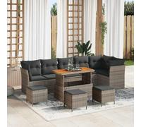 Garden Sofa Set 10 Pieces with Cushions Grey, Outdoor Rattan Furniture with Table and Storage, Waterproof Patio Lounge Set for Garden Terrace Balcony, Modern Durable All Weather Wicker Sectional