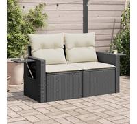 Garden Sofa Set 2 Seater with Cushions, Black Wicker Resin Outdoor Patio Furniture, Weatherproof Rattan Style Lounge for Balcony Garden Terrace, Includes Side Table and Removable Washable Covers