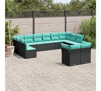 vidaXL Salon de jardin avec coussins – 12 pièces, résine tressée noir