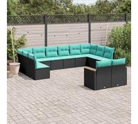 vidaXL Salon de jardin modulable 12 pièces résine tressée avec coussins Noir