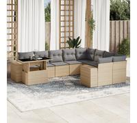 Vidaxl Salon De Jardin Avec Coussins 10 Pcs Beige Résine Tressée