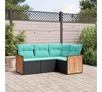 vidaXL Salon de jardin 4 pcs avec coussins, noir résine tressée