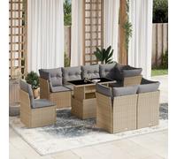 vidaXL Salon de Jardin avec Coussins 9 pcs Beige résine tressée