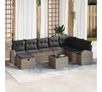 Garden Sofa Set with Cushions and Storage, Modular Outdoor Furniture Set in Grey Poly Rattan for Patio, Terrace, Backyard, Weather-Resistant, UV Protected, Lightweight, Includes Ottoman and Table