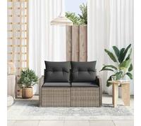 Garden Sofa Set with Cushions, Outdoor Patio Furniture 2-Piece Corner Sectional, Modern Grey Poly Rattan Wicker, Weather Resistant for Terrace, Balcony, Backyard, Easy Assembly (121 x 62 x 69 cm)