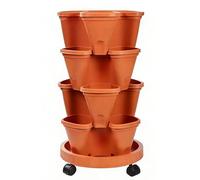 Garden Tower - 4-Tier With Detachable Tray | Indoor Plant Pots Wheels For Flower Fruit Outdoor Home Apartment Entryway Balcony Terrace, Vertical Rolling Planter Mobile Tiered Grow Container Set
