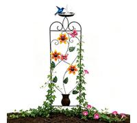 Garden Trellis with Bird Bath - Iron Material 139x38x20.8cm Bird Feeder Plant Support - Decorative Metal Trellis with Butterfly and Flower Accents - for Outdoor Garden Patio Lawn and Climbing Plants