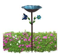 Garden Water Dish, Outdoor Bird Bath, 29.92x10.8 inch Metal with Floral Stake Ornament System, Weather Resistant Iron Feeding Basin, Butterfly Style Yard Decor, Lawn Feature for Porch and Balcony