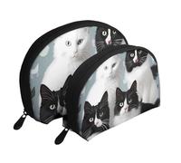 Garden Wildflowers Trousse de maquillage portable avec fermeture éclair et compartiments intérieurs, Chats noirs et blancs., Taille unique