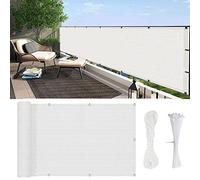 Garden50 x 200 cm - Panneau d'extérieur coupe-vent avec attaches et cordes pour terrasse, balcon, jardin - Panneau de clôture de protection d'ombrage blanc