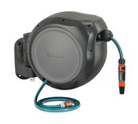 GARDENA (08055) Enrouleur de tuyau d'arrosage rétractable de 30 m x 1,27 cm, montage mural, rétraction automatique et verrouillage de longueur pour un arrosage facile. Support pivotant robuste à 180°