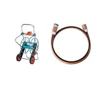 Gardena Dévidoir Métal sur Roues 100 : Enrouleur de Tuyau Robuste,100 M 1/2", 80 M 5/8", 50 M 3/4", 25 M 1" & Comfort FLEX 1/2 Equipement de raccordement Gris/Orange 13 mm 1,5 metre