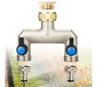 Gardena Distributeur d'eau 2 voies en laiton avec 2 adaptateurs 3/4" vers 1/2" pour régler et fermer le débit d'eau, pour tuyau d'arrosage