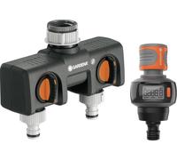 GARDENA Distributeur d'eau 2 voies raccord enfichable, 30,3 mm (1\ ) (filet int.), 24,2 mm (3/4\ ) (filet int.) avec vanne