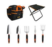 GardenHOME Kit pour Le Jardin 7 Pièces - Tabouret Pliable Robuste, Outils en Cadeau pour Jardinage Femmes, Hommes, Enfants, Sac Détachable