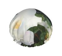 Gardenia Bonnet de douche pour homme et femme, réglable, réutilisable, double couche, imperméable, doublure en EVA, bande élastique pour toutes les longueurs de cheveux