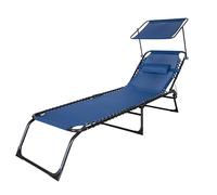 GARDENIA Lit de Soleil Pliable avec Toit Pare-Soleil et Coussin - Structure en Acier, Tissu textilène, 190 x 58 cm - pour Jardin, terrasse, Piscine ou Plage - Bleu/Gris/écru