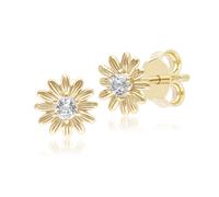 Gardenia Marguerite Saphir Blanc Halo Fleur Clous Earrings IN Solid 9ct or Jaune