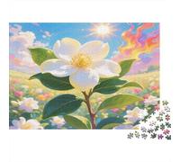 Gardenia Papier épais Fleur Blanche avec Ciel de feu et Fleurs Lot de Puzzles Entraînement cérébral pour Personnes âgées Cadeau Secret de Noël 70x50cm/1000 pièces
