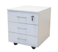 Gardenia Quik Commode à roulettes à 3 tiroirs, serrure avec clé pour stockage, meubles de bureau d'étude en bois blanc, 45 x 40 x 46 cm