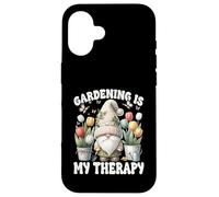 Gardening Is My Therapy Cute Summer Gnome With Tulip Flower Coque pour iPhone 16