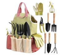 Gardening Tool Kit - 9-Piece Heavy Duty Garden Tool Sets with Ergonomic Non-Slip Grips, Rust-Resistant Shovel, Trowel, Rake, Pruner & Storage Bag, Décor intérieur pour la Maison