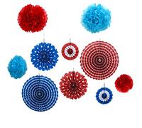 Gardeningwill Lot DE 10 Papier Fans Rosaces à Suspendre Ornement Fête d'anniversaire de Mariage Décoratifs