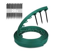 GARDENIX Bordure de pelouse flexible en plastique - Résistante aux intempéries - Bordure de parterre de fleurs ronde - Vert - 10 m - 20 piquets - Hauteur : 8 cm