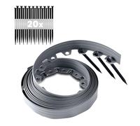 GARDENIX Bordure de pelouse flexible en plastique - Résistante aux intempéries - Bordure de parterre de fleurs ronde - Gris - 10 m - 20 piquets - Hauteur : 8 cm