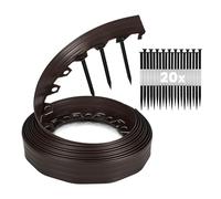 GARDENIX Bordure de pelouse flexible en plastique - Résistante aux intempéries - Bordure ronde - Bordure de parterre de fleurs - Marron - 10 m - 20 piquets - Hauteur : 10 cm