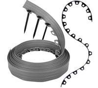 GARDENIX Bordure de pelouse Flexible en Plastique - Résistante aux intempéries - Ronde - Bordure de Parterre de Fleurs - Gris - 10 m - 20 piquets - Hauteur : 6 cm - pour Jardins et tondeuses Robots
