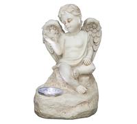 GardenKraft 11109 Cupidon Lampe solaire d'extérieur en forme d'ange pour tombe Matériau résistant aux intempéries Éclairage LED efficace Blanc