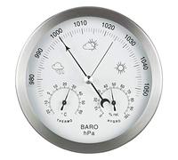 GardenMate Station météo analogique 3 en 1 en inox Ø14 cm - Baromètre, thermomètre, hygromètre