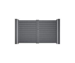 Gardenode Easy Clôture Portail battant Aluminium Persienne - Largeur 3m25 - Hauteur 1m90 - Gris Anthracite - Prêt à Poser