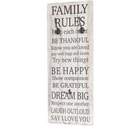 Garderobe murale Family Rules style shabby avec 3 crochets 76x31cm Gris