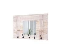Garderobe murale MENDLER HWC-C89 avec miroir vintage 5 crochets 90x60cm brun naturel Marron