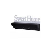 Garderobe murale MENDLER HWC-D41 Sweet Home 4 crochets massifs 30x60x13cm noir blanc